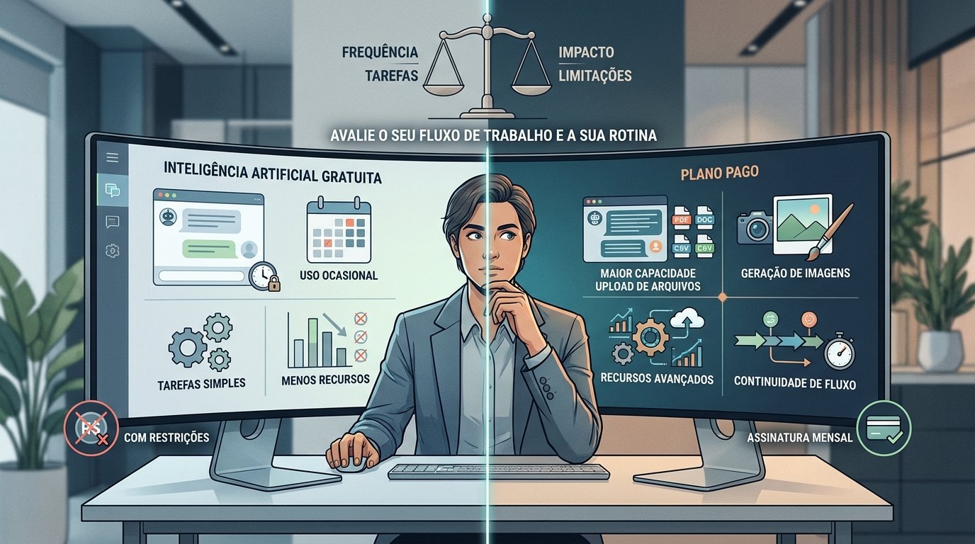 IA gratuita ou paga: o que muda na prática